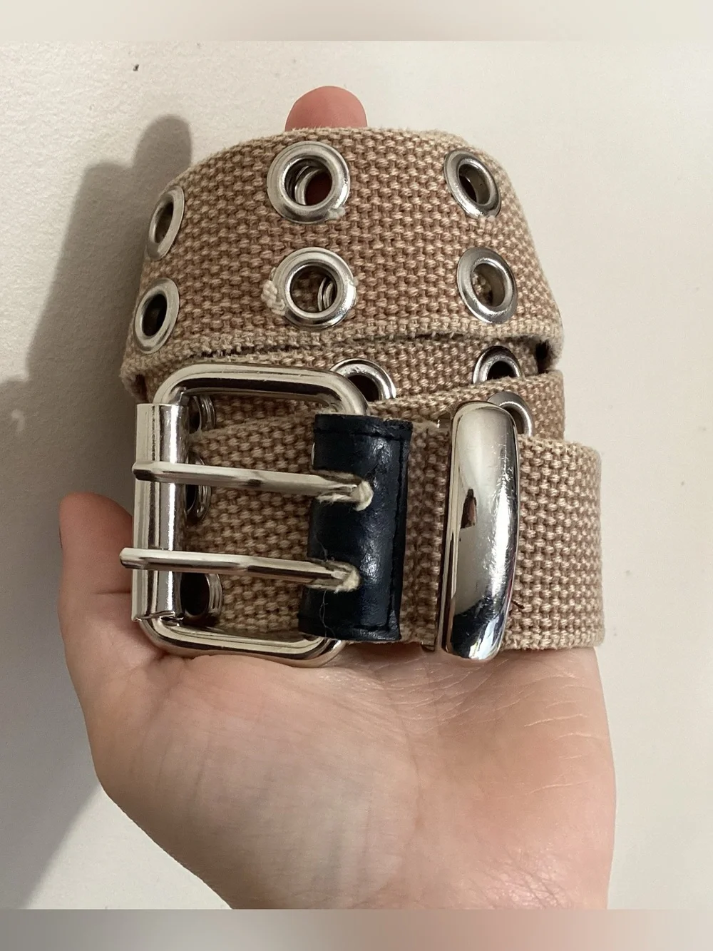 Vintage Y2K Khaki Canvas Grommet Belt 39”